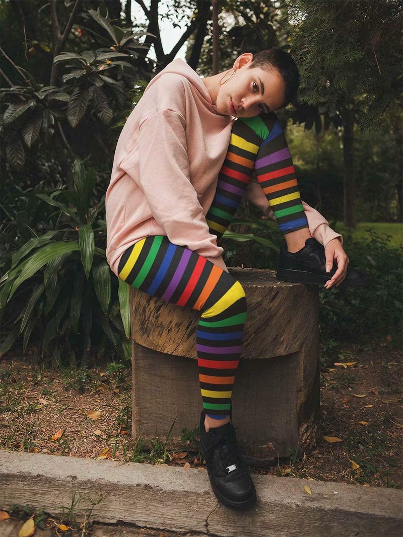 sissycos Women's Rainbow Printed 80s Leggings Buttery Soft Stretchy Pants (Large-XX-Large, Rainbow) - Image 5